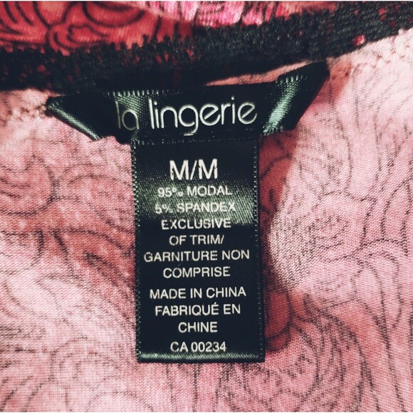 La Lingerie Nightie Women's M Pink Black Floral Lace Ruffle Soft Stretchy Modal - Picture 7 of 11